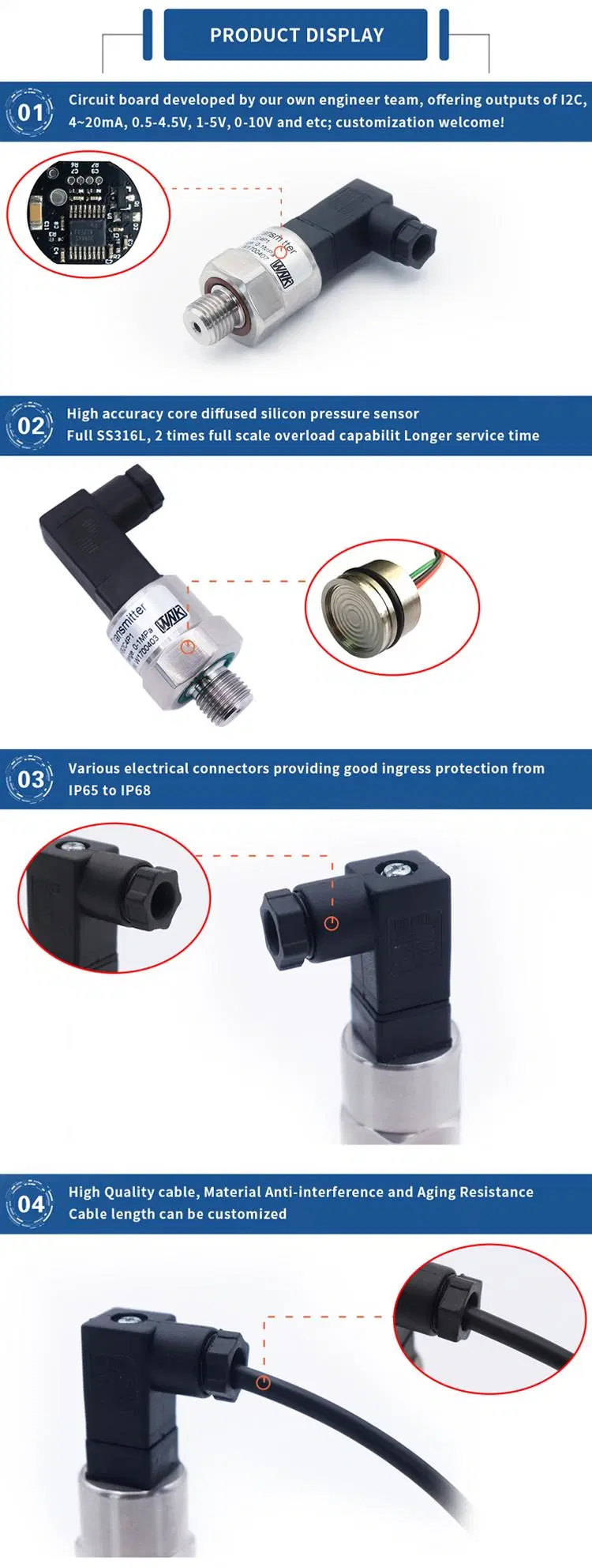 4-20mA Silicon Water Pressure Sensor for Air Compressor/ HAVC / Automation